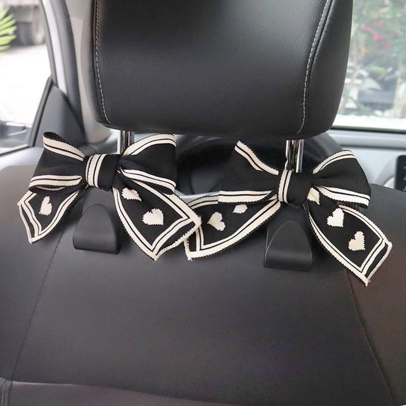 Mandark 2PCS Car Seat Headrest Hooks, Cute Bow Vehicle Hooks for Purses and Bags, Auto Purse Hook Hanger Interior Decoration Accessories, Universal for SUV, Sedan, Truck (Black Line) - Image 4